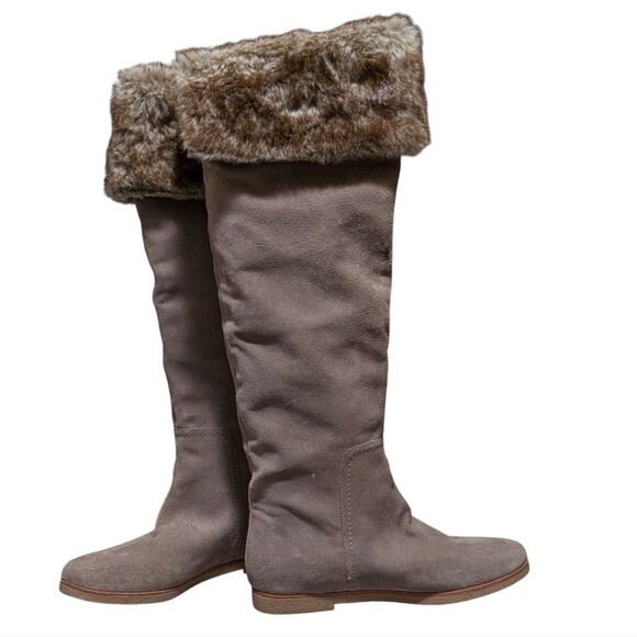 Sam Edelman Orlando suede knee high boots size 8.5M taupe faux fur cuffs pull on - Picture 13 of 13